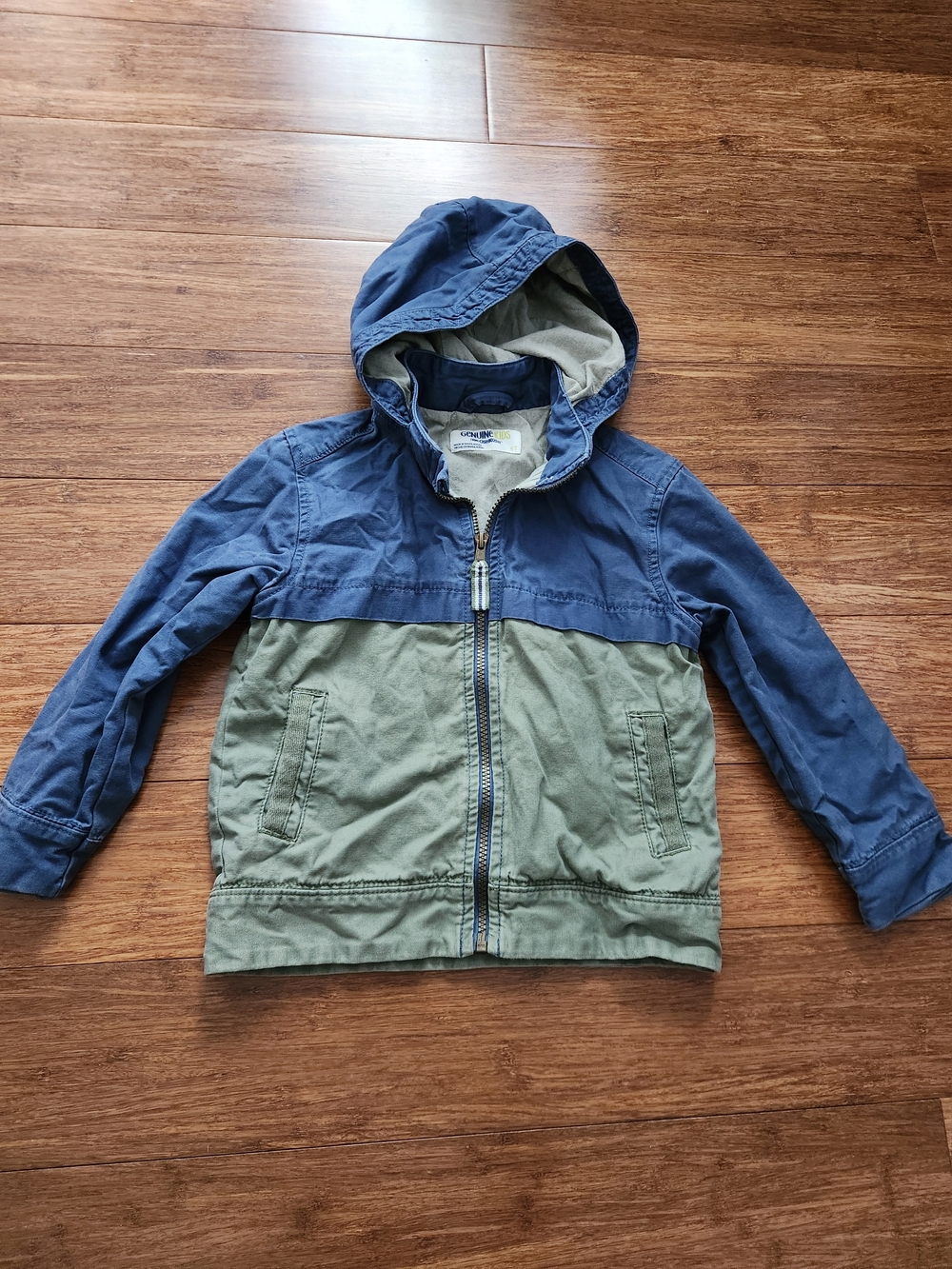 Oshkosh Boy's Hooded Navy Blue Green Full Zip Cotton Jacket, 5t